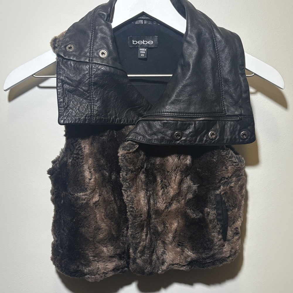 Bebe Black and Brown Faux Fur Vest